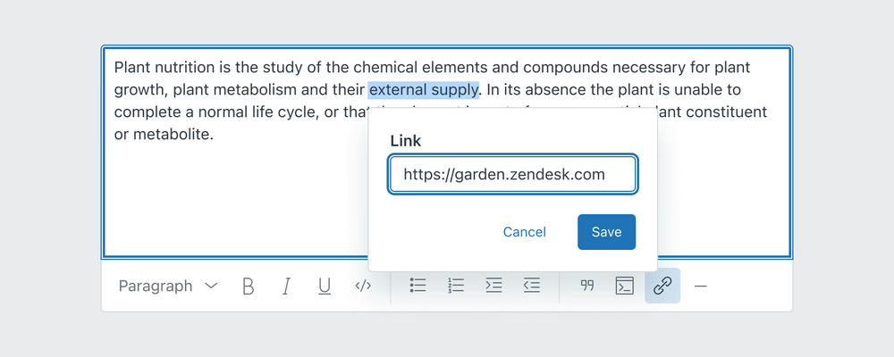 Creating a new link from selected text