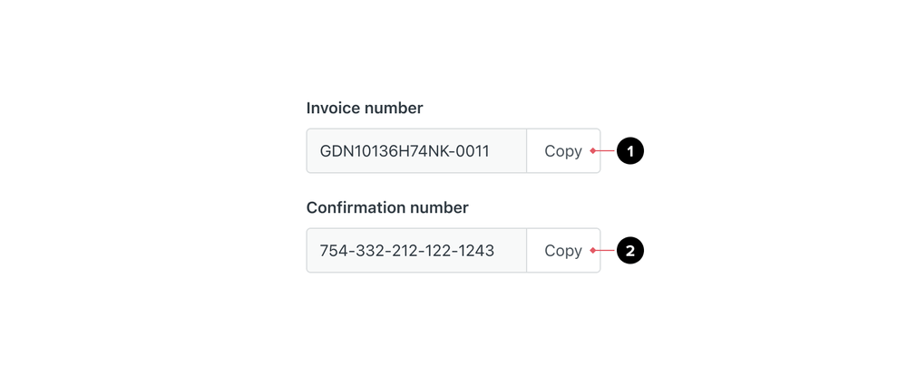 Two Input groups within a form showing “Copy” button actions