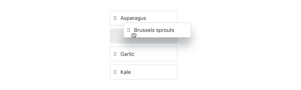 A list containing draggable items with a grey placeholder space where the dragged item will be placed upon release.
