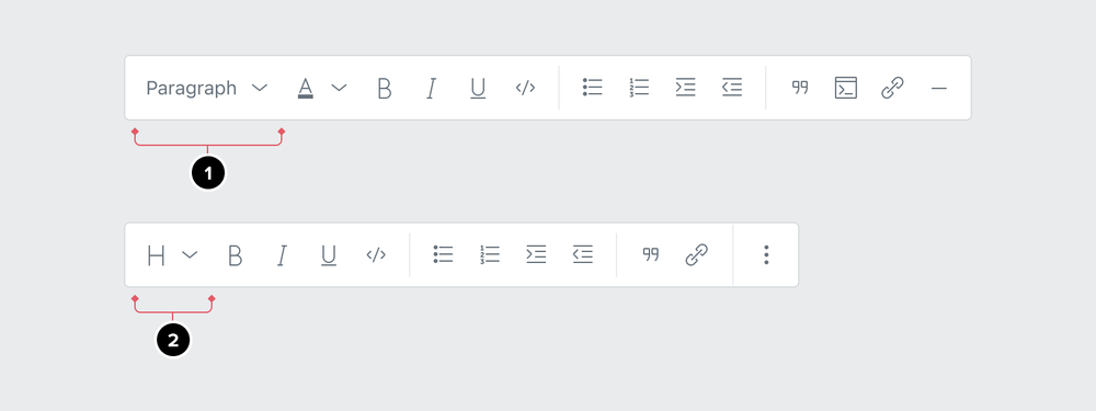 Paragraph dropdown example where the icon replaces the label if the space is limited