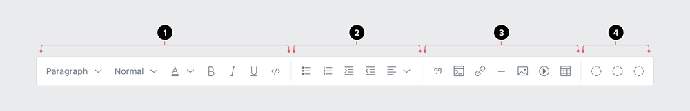 Toolbar sections