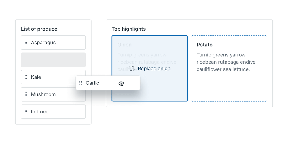 Dragged item highlights the nested item which can be replaced.