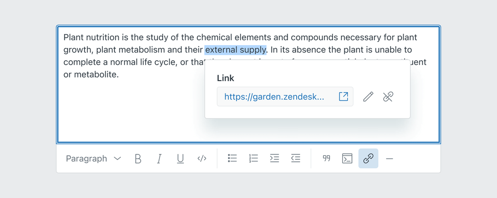 Previewing the link in the rich-text editor
