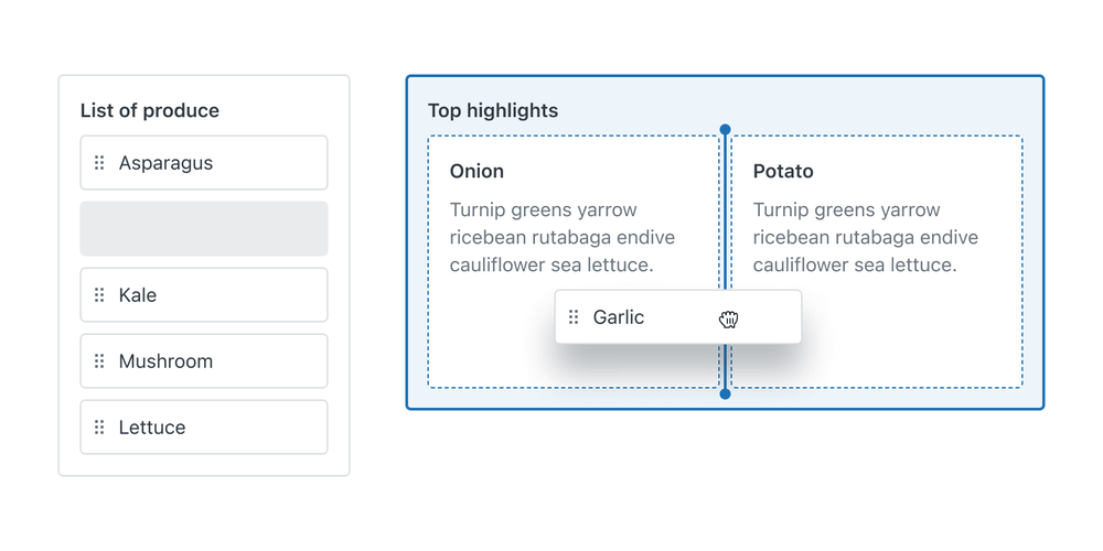 Target indicator appearing where the dragged item can be placed.