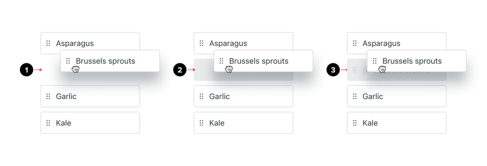 Three lists showing empty space placeholder, a solid grey placeholder, and a disabled state.